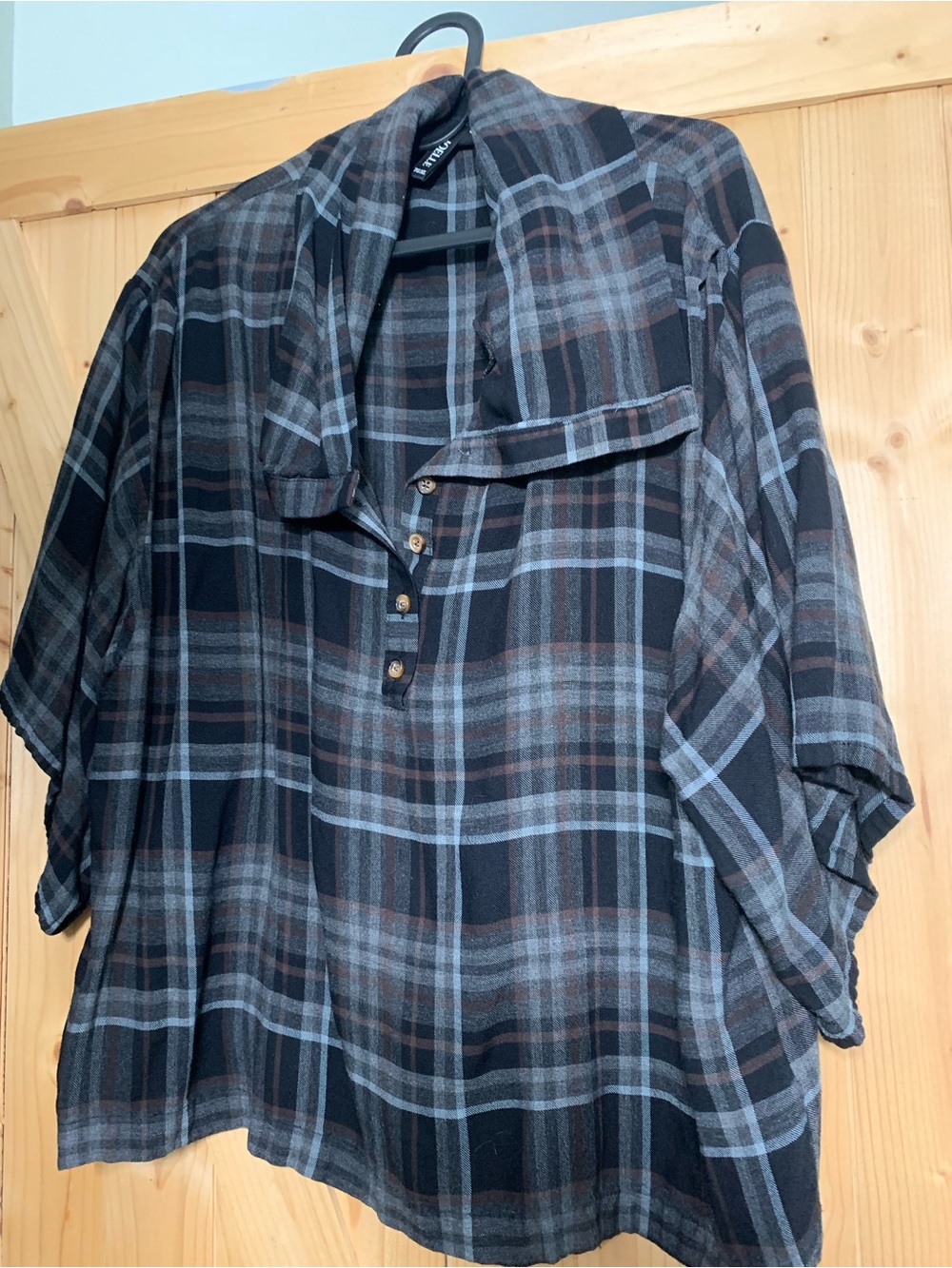 Caslon Plaid Button-Front Blouse in Black and Gray